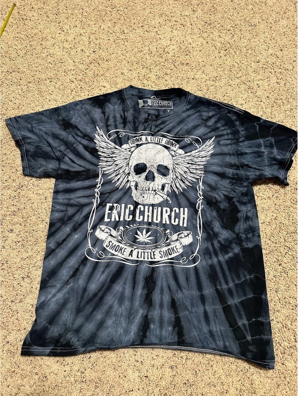 Eric Church Black Tie-Dye Skull Graphic T-Shirt Large